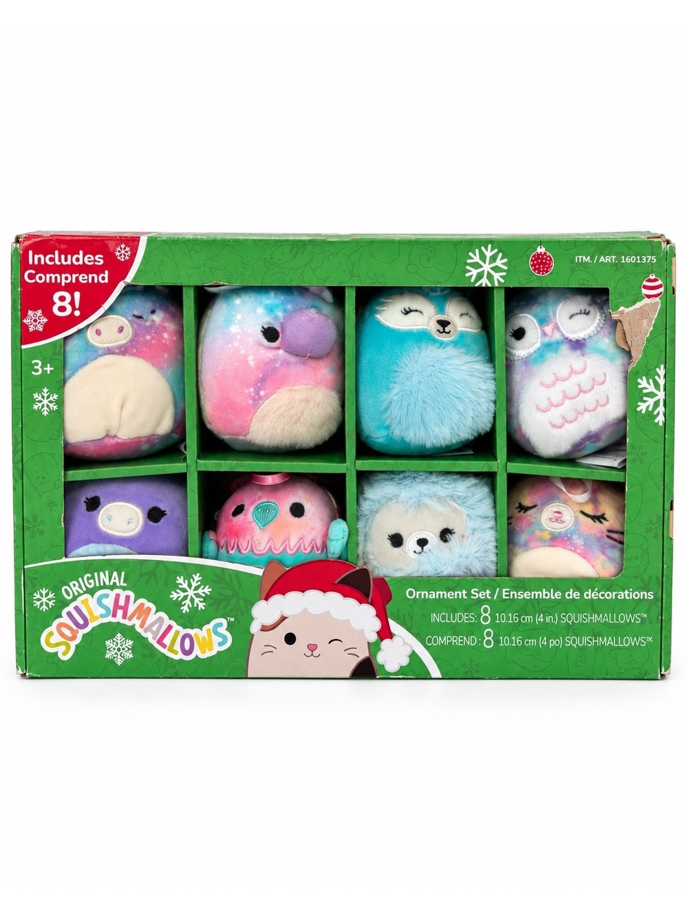 Squishmallows 2023 Christmas Ornament Set 8 Pack 4” Holiday Plush